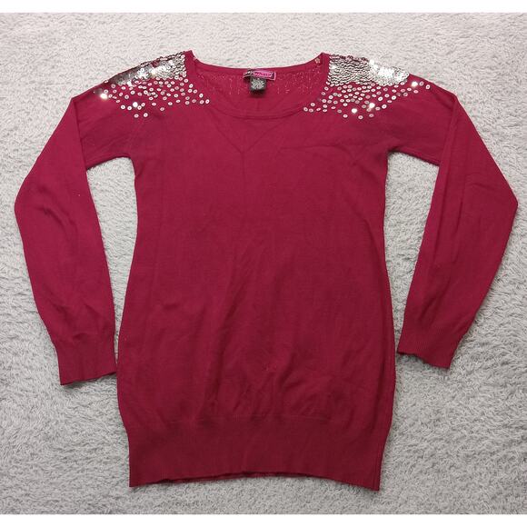 Say What Top M Women's Long Sleeve Blouse Red Pullover Cotton Rayon Polyester - Picture 1 of 5